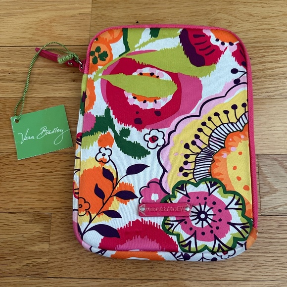 NWT Vera Bradley Neoprene Medium Tablet Sleeve Clementine Pink Orange Yellow - Picture 1 of 9